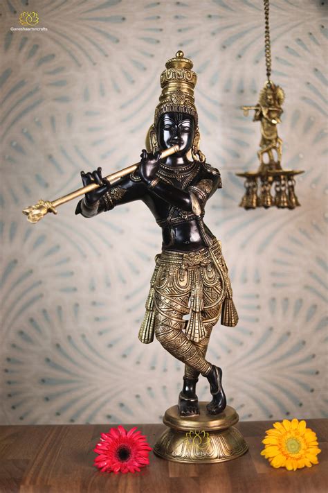 Krishna Statue 60 Cm Large Brass Lord Krishna Statue Flute Etsy