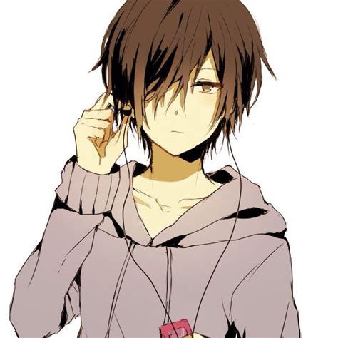 Anime Boy With Brown Hair One Eye Cover Listening To Music Anime
