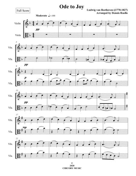 Ode To Joy Violin Viola Duet Intermediate Sheet Music Pdf Download