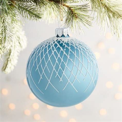 Olde World Light Blue Glittered Frost Ornament Christmas Bulbs Glass