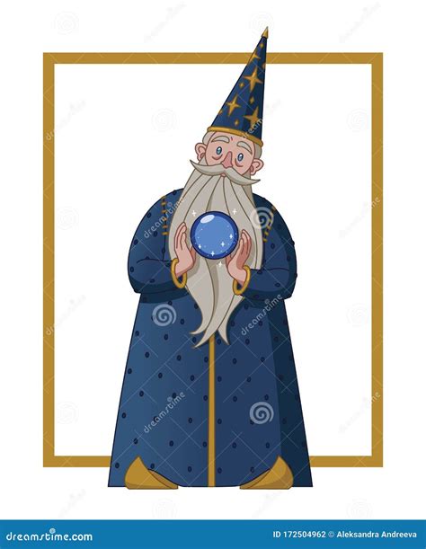 Nice Old Wizard With Magical Orb Stock Vector Illustration Of Cute