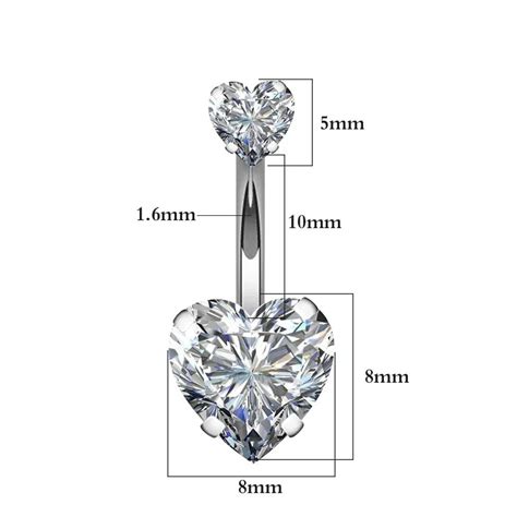 Vriua High Quality Fashion Love Heart Crystal Belly Button Piercings Stainless Steel Navel