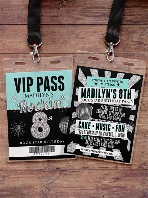 Any Age Birthday Invitation Rock Star Vip Pass Backstage Pass Concert Ticket Birthday