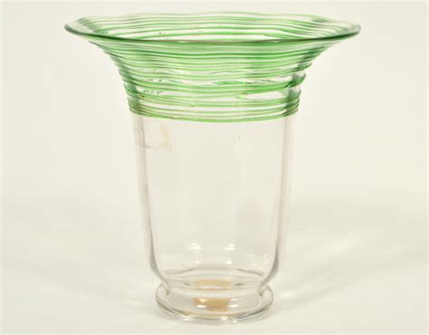 Steuben Threaded Green And Clear Vase
