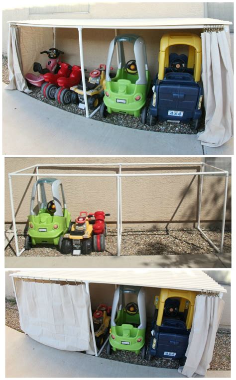 Covered Kiddie Car Parking Garage Outdoor Toy Organization Mom