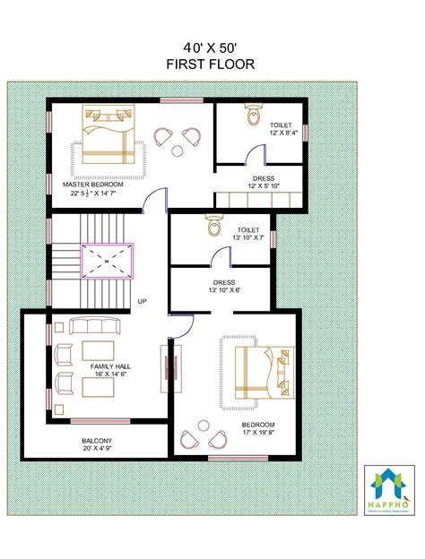 Floor Plan For 40 X 50 Plot 3 Bhk 2000 Square Feet222 Sq Yards