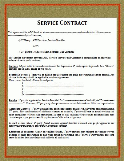 Simple Service Contract Free Word Templates