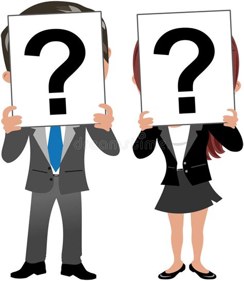 Business Woman And Man Face Behind Question Mark Stock