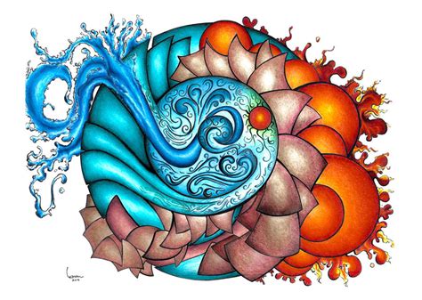 Earth Wind Water And Fire Four Elements Drawing By Itanhunt On