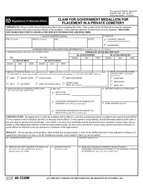 Va Form 40 1330 Fill And Sign Printable Template Online Us Legal Forms