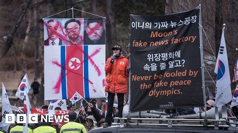 winter olympics south koreans protest against propaganda bbc news