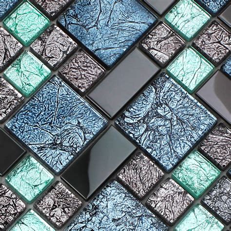 Crystal Glass Tile Backsplash Black Stainless Steel With Base Meta Mosaic Tatin Bathroom Wall