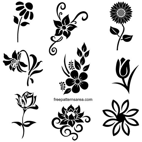 Free Flower Stencil Art Designs Floral Vectors In 2020 Flower