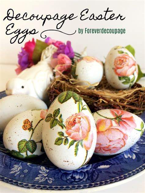 Decoupage Easter Eggs Pink Roses Shabby Chic Kitchen
