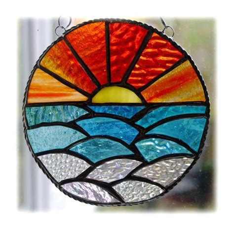 Sunset Ocean Waves Stained Glass Suncatcher £22 50 Stained Glass Diy Simple Stained Glass