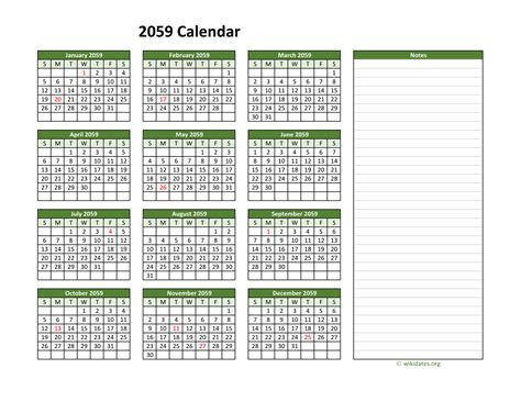Yearly Printable 2059 Calendar With Notes