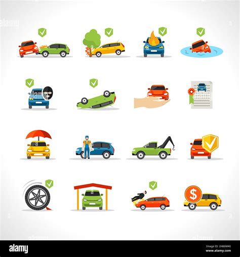 Car Insurance Thief And Disaster Protection Icons Set Isolated Vector