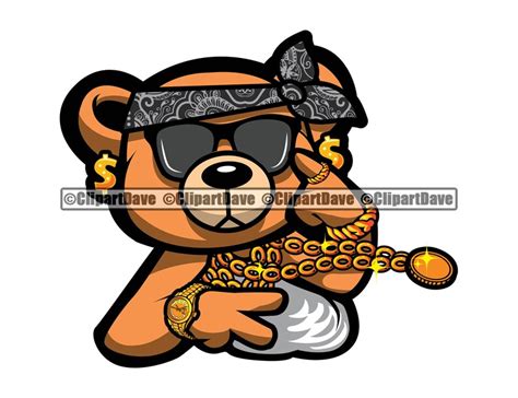 Gangster Teddy Bear Bandanna Gold Chain Necklace Watch Etsy