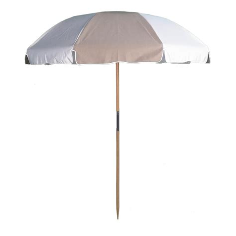 75 Ft Wood Beach Umbrella Sunbrella Aspen And Natural White Color Fabric