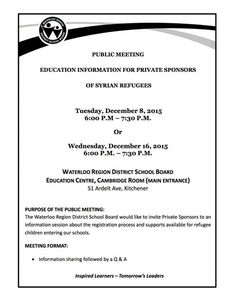 Notice Of Public Meeting For Private Sponsors Waterloo Collegiate