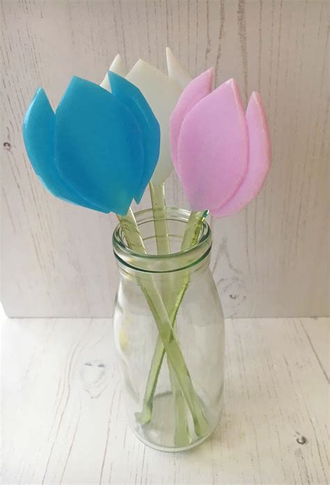 Three Glass Tulips In A Vase Mixed Colours Sparkly Place Fused Glass