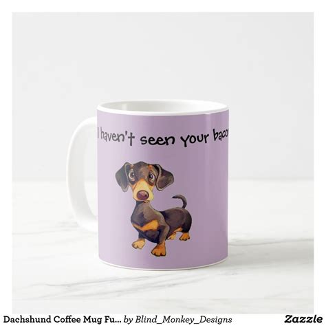 A Purple Coffee Mug With A Cartoon Dachshund On It