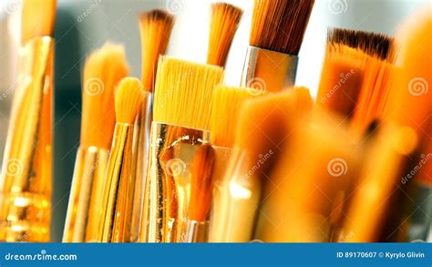 Set Of Paint Brushes Close Up Art Studio Concept Stock Image Image