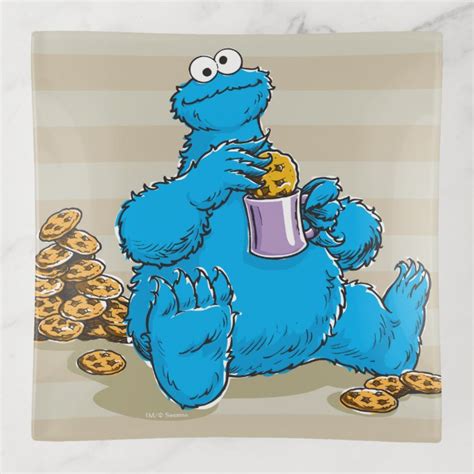 Vintage Cookie Monster Eating Cookies 2 Trinket Trays