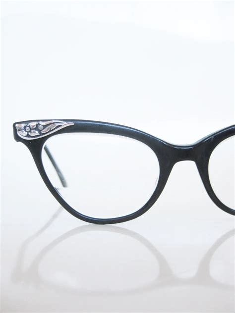 liberty cat eye glasses 1950s black silver floral rockabilly vintage chic 50s mid century modern