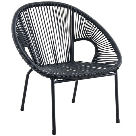 Black Steel Round Wicker Stacking Chair In 2021 Round Wicker Chair