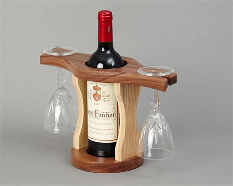 Wooden Wine And Glass Holder Beveledge