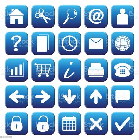25 Blue Web Button Icons Set Stock Illustration Download Image Now