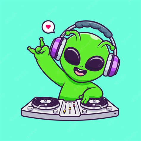 Premium Vector Cute Alien Playing Dj Electronic Music With Headphone