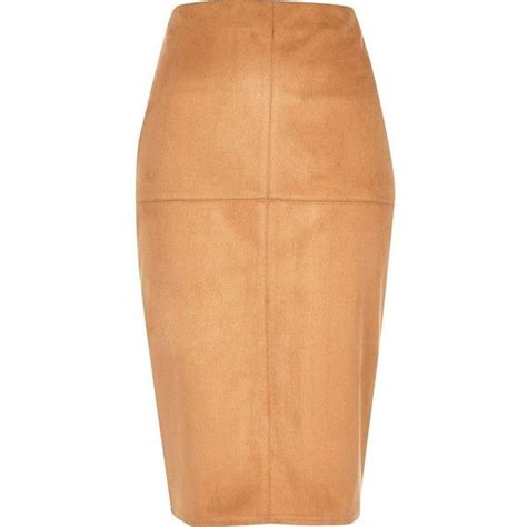 River Island Tan Faux Suede Pencil Skirt 19 Liked On Polyvore