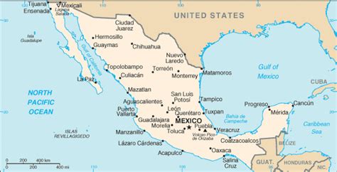 Mexico Map Terrain Area And Outline Maps Of Mexico Countryreports