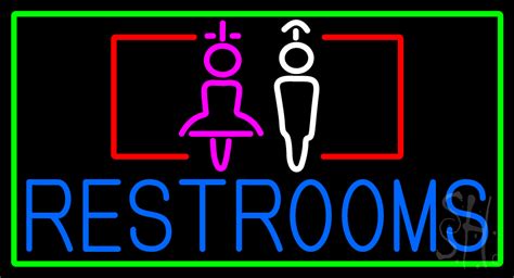 Girls And Boys Restrooms Bar With Green Border Led Neon Sign Restroom