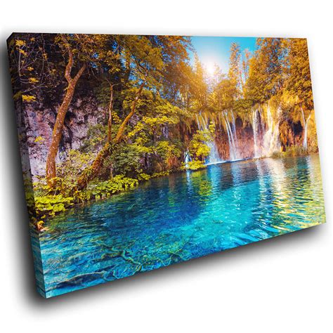 Blue Green Waterfall Nature Scenic Canvas Wall Art Large Picture Prints