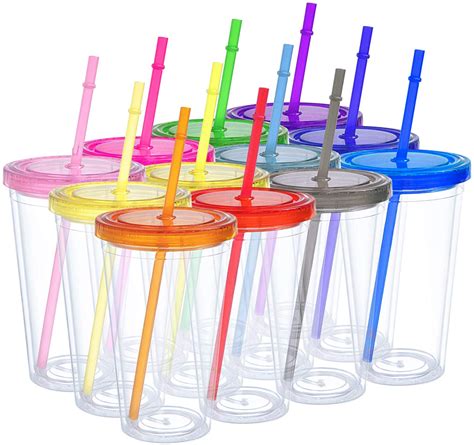 24 Reusable Plastic Cups With Straws