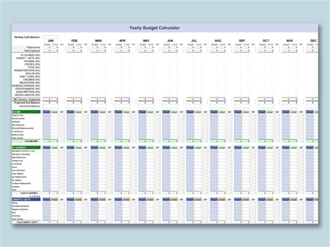 Excel Of Yearly Budget Calculatorxlsx Wps Free Templates