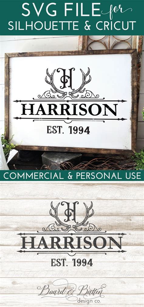 Download Antlers A-Z Monogram Last Name Est Date Sign Frame SVG ...