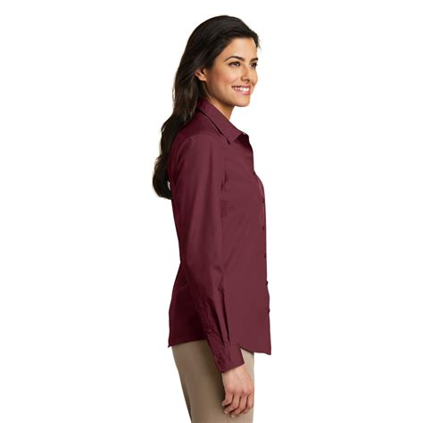 Port Authority Lw100 Ladies Long Sleeve Carefree Poplin Shirt Burgundy Full Source