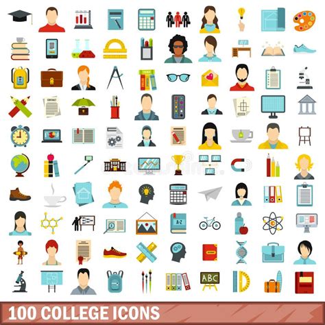 100 College Icons Set Flat Style Stock Vector Illustration Of