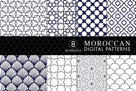 8 Seamless Moroccan Patterns White And Blue Watercolor Set 1 221112 Patterns Design Bundles