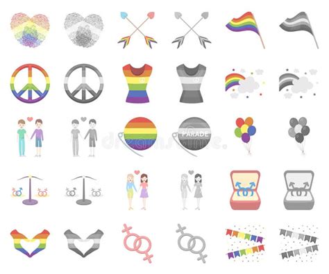 Gay And Lesbian Cartoon Monochrom Icons In Set Collection For Design Sexual Minority And
