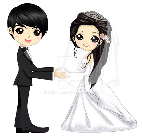 Monmons Wedding Chibi By Xianlieda On Deviantart Wedding Couple Cartoon Bride And Groom