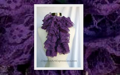 Creative Art Expressions Hand Knit Purple Lace Ruffle Scarf Creative
