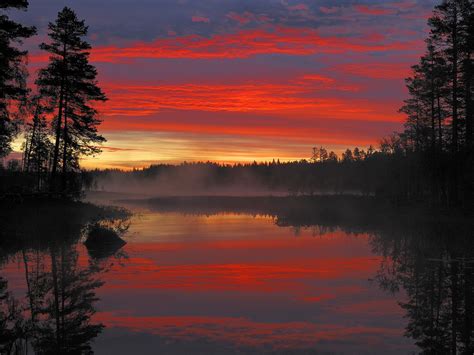 Spectacular Sunrise Moss Lake Dalarna Sweden Amanecer Paisajes Y Cielo