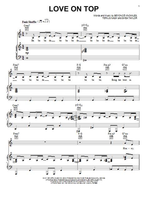 Love On Top Sheet Music Beyoncé Piano Vocal And Guitar Chords Right
