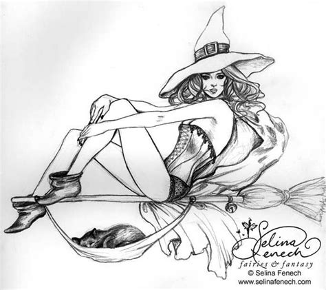 A Drawing Of A Witch Sitting On The Ground