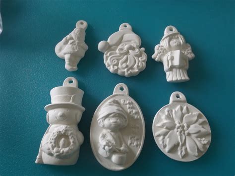B2 6 Christmas Ornaments Ceramic Bisque Ready To Paint Unpainted